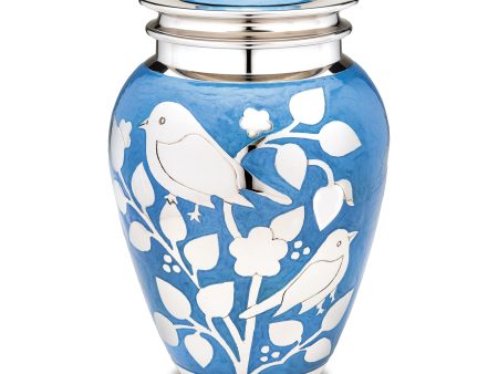 A280   BlessingBirds Standard Adult Urn Pearl Blue & Pol Silver Supply