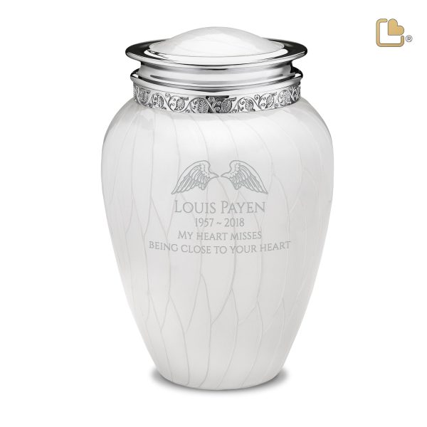 A297   Blessing Standard Adult Urn Pearl White & Pol Silver Supply