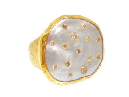 Ara 24k Gold Mabe Pearl and Diamond Ring Size 7 Online Sale