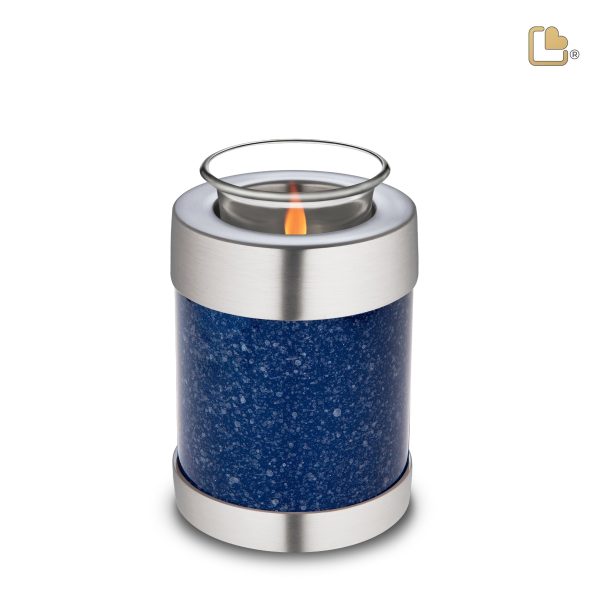 T663   Tealight Urn Speckled Indigo & Bru Pewter For Cheap