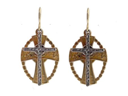 Bronze and Silver Cross Earrings Online