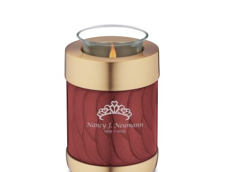 T674   Tealight Urn Pearl Crimson & Bru Gold Hot on Sale