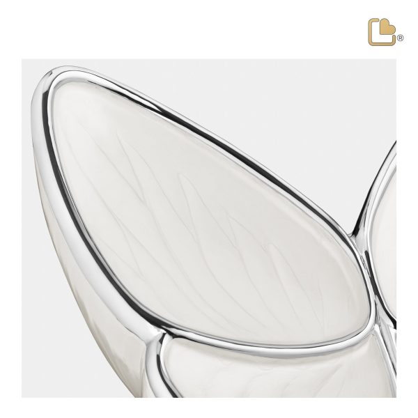 A1042   Wings of Hope Standard Adult Urn Pearl White & Pol Silver on Sale