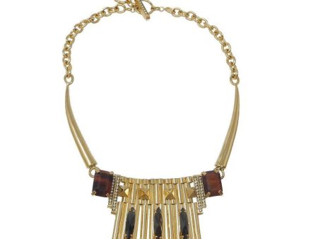 Gold and Brass Necklace with Black Stones and Tiger eye For Discount