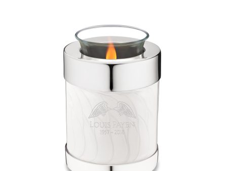 T671   Tealight Urn Pearl White & Pol Silver Online now