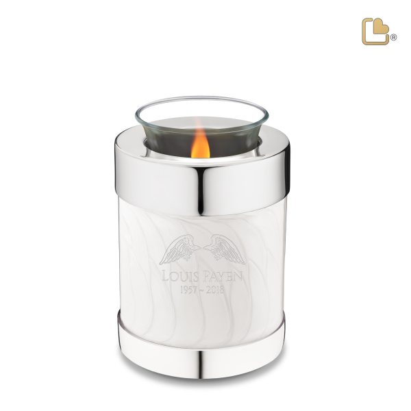 T671   Tealight Urn Pearl White & Pol Silver Online now