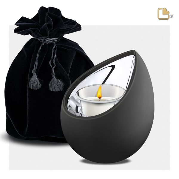 T583   Drop Tealight Urn Black & Pol Silver Sale