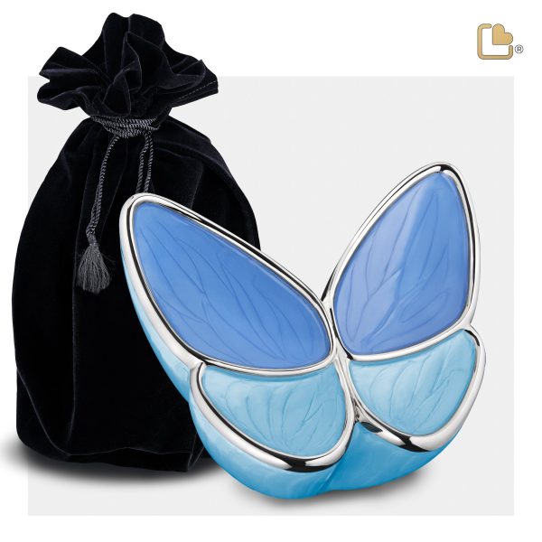 M1041   Wings of Hope Medium Urn Pearl Blue & Pol Silver For Sale