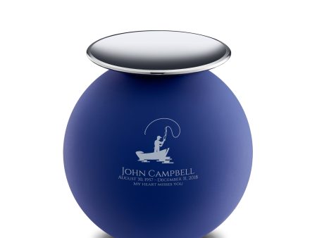 A1073   Crescent Sphere Standard Adult Urn Navy & Pol Silver For Sale