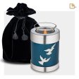 T572   Divine Flying Doves Tealight Urn Blue & Bru Pewter Supply