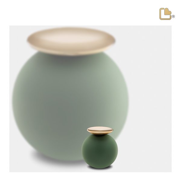 K1071   Crescent Sphere Keepsake Urn Sage Green & Bru Gold For Cheap