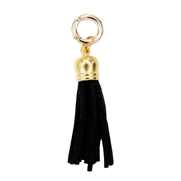 Moxie Black Faux Suede Tassel, 2.25  with Gold HardWear Fashion