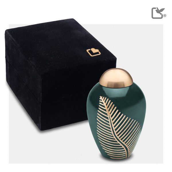 K540   Elegant Leaf Keepsake Urn Green & Bru Gold Hot on Sale