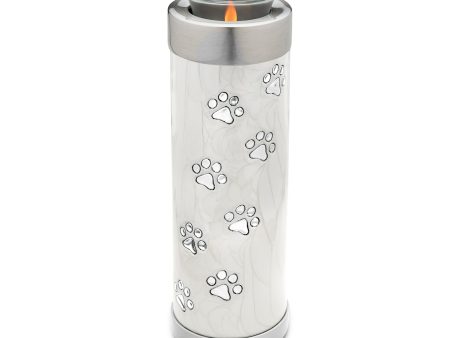 T658   Tall Pet Tealight Urn Pearl White & Bru Pewter Online Sale