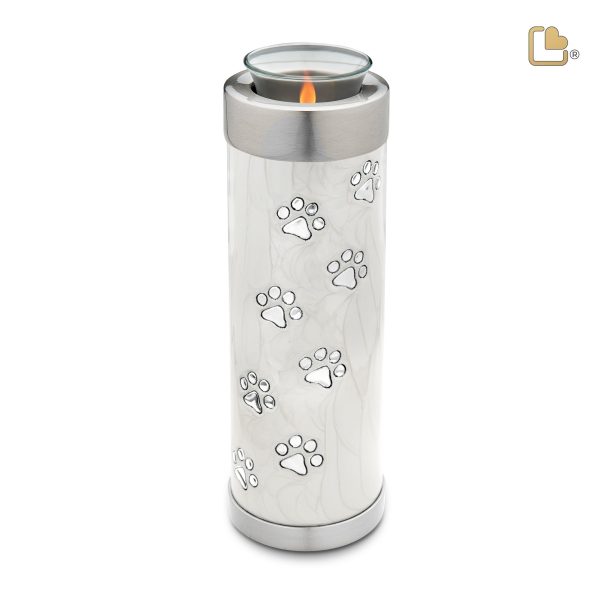 T658   Tall Pet Tealight Urn Pearl White & Bru Pewter Online Sale