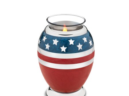 T272   Stars & Stripes Tealight Urn Pearl Blue & Pol Silver Supply