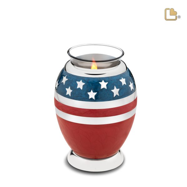 T272   Stars & Stripes Tealight Urn Pearl Blue & Pol Silver Supply