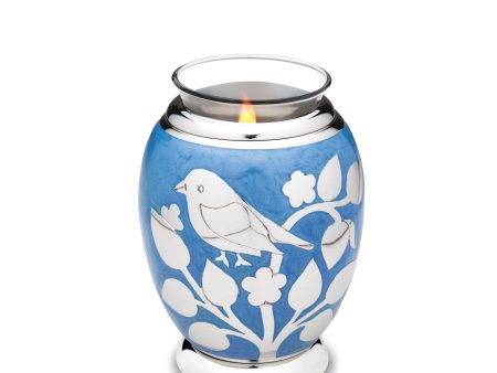 T280   BlessingBirds Tealight Urn Pearl Blue & Pol Silver For Cheap