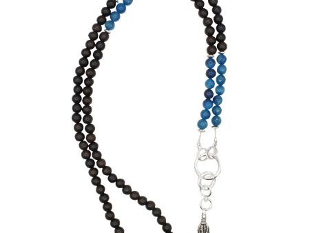 Y om Mala - Ebony and Blue Agate 8mm. Silver Feather Pendant Discount