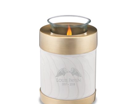 T653   Tealight Urn Pearl White & Bru Gold Discount