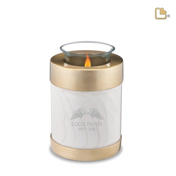 T653   Tealight Urn Pearl White & Bru Gold Discount