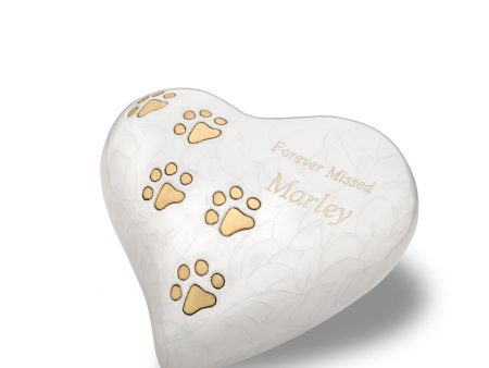 P638L   Large Heart Pet Urn Pearl White & Bru Gold Online