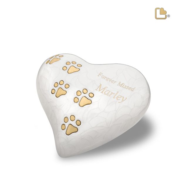 P638L   Large Heart Pet Urn Pearl White & Bru Gold Online