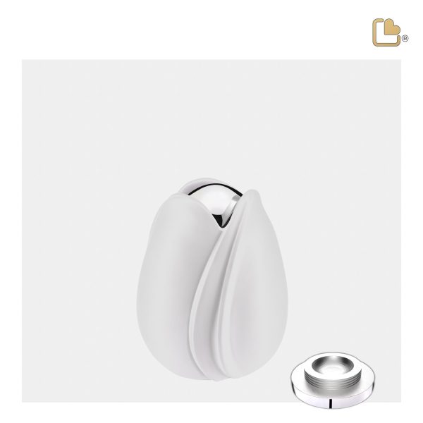 K1055   Tulip Keepsake Urn White & Pol Silver For Discount