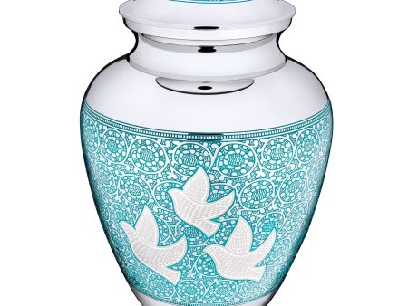 A232   Classic Soaring Doves Standard Adult Urn Blue & Pol Silver Online Sale