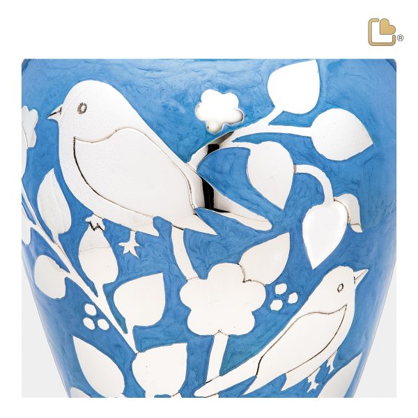 A280   BlessingBirds Standard Adult Urn Pearl Blue & Pol Silver Supply