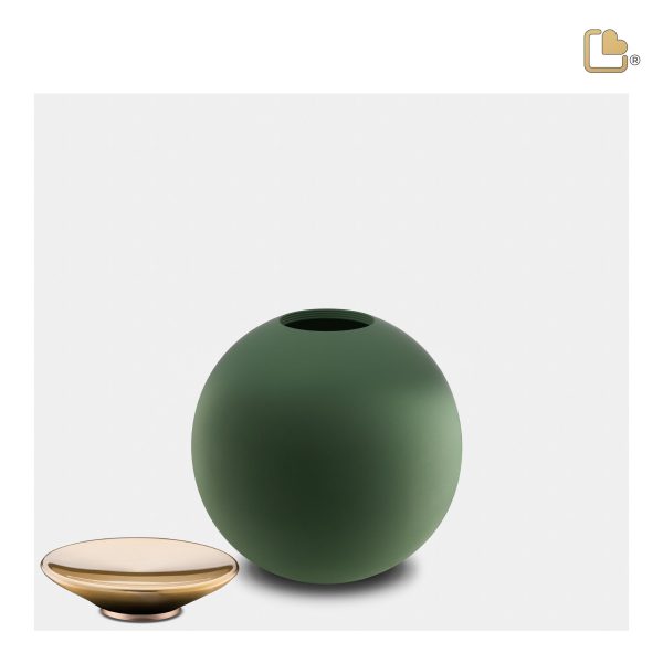 K1071   Crescent Sphere Keepsake Urn Sage Green & Bru Gold For Cheap