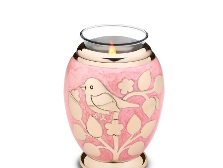 T281   BlessingBirds Tealight Urn Pearl Pink & Pol Gold Sale