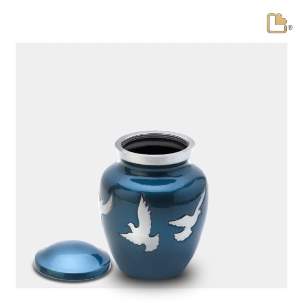 K572   Divine Flying Doves Keepsake Urn Blue & Bru Pewter Fashion