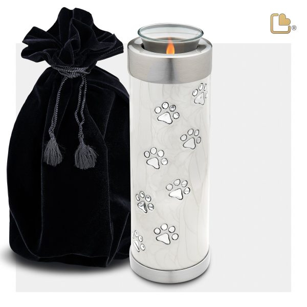 T658   Tall Pet Tealight Urn Pearl White & Bru Pewter Online Sale