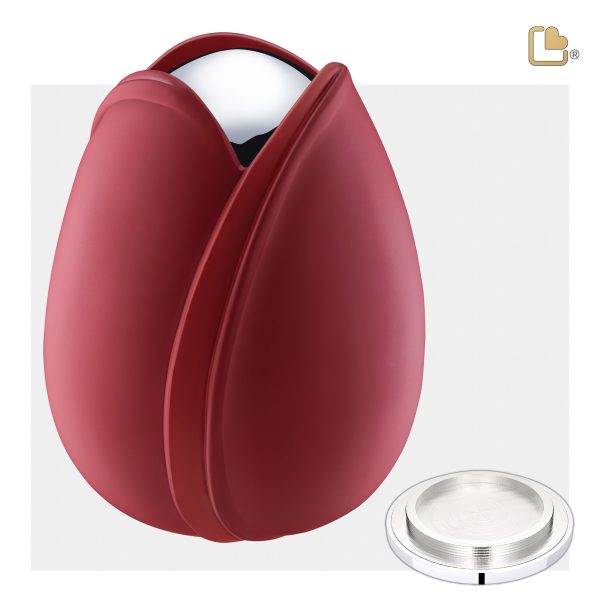 A1052   Tulip Standard Adult Urn Red & Pol Silver For Sale