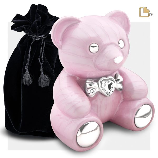 C1010   CuddleBear Child Urn Pearl Pink & Pol Silver w Crystal For Discount