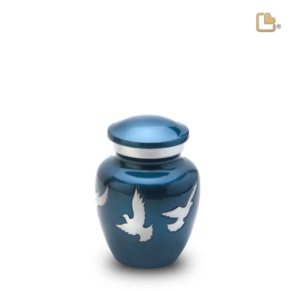 K572   Divine Flying Doves Keepsake Urn Blue & Bru Pewter Fashion