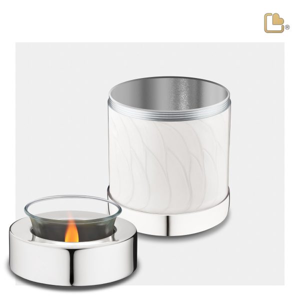 T671   Tealight Urn Pearl White & Pol Silver Online now