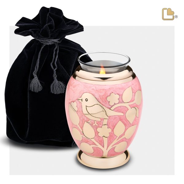 T281   BlessingBirds Tealight Urn Pearl Pink & Pol Gold Sale