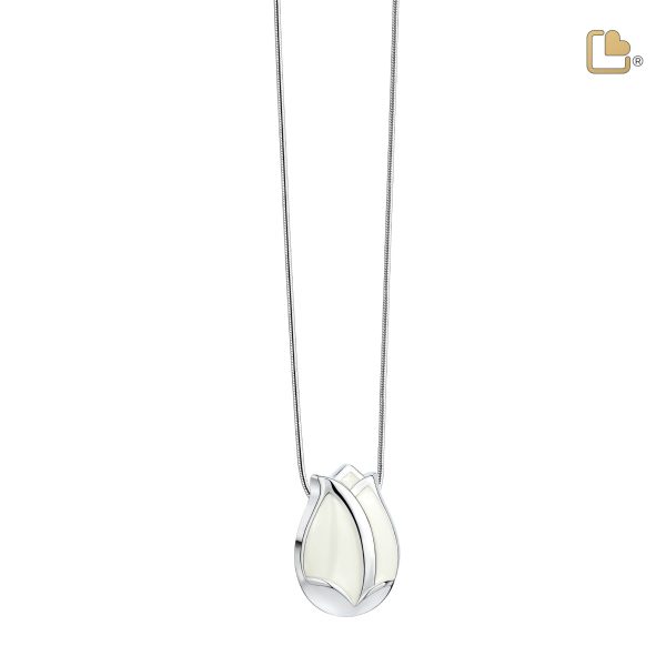 PD1077   Tulip Ashes Pendant Pearl White & Pol Silver For Discount