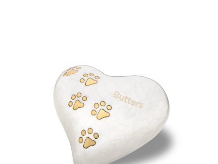 P638M   Medium Heart Pet Urn Pearl White & Bru Gold Online Sale