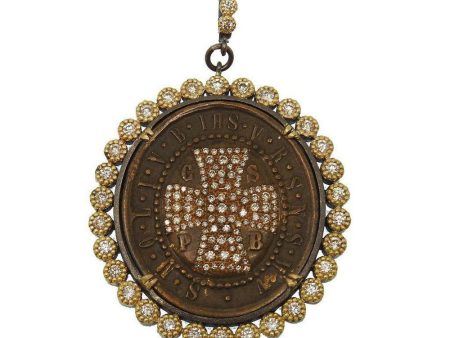 Large Diamond Inset St Benedict Medal Hot on Sale