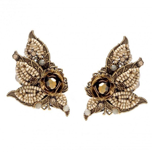 Clip Earrings with Floral Design and Beads Sale