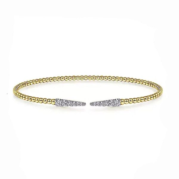 14K Yellow Gold Bujukan Bead Cuff Bracelet with Diamond Pave Spikes For Discount