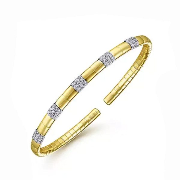 14k Gold Cuff With Stationed Diamonds on Sale