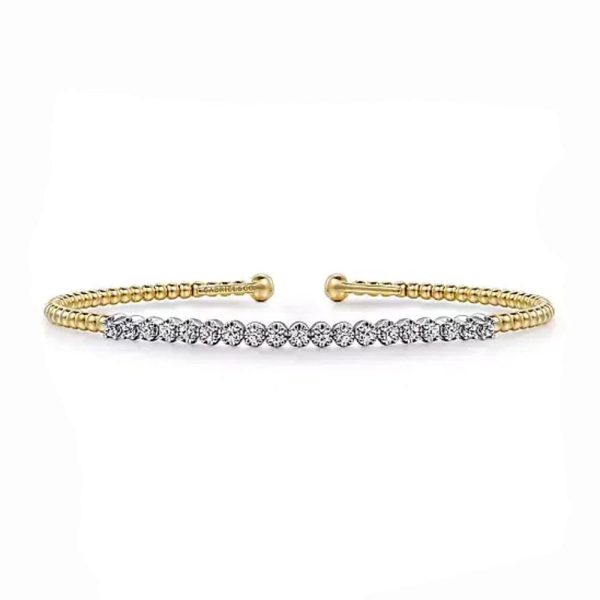 14K White-Yellow Gold Bujukan Diamond Cuff Bracelet Hot on Sale