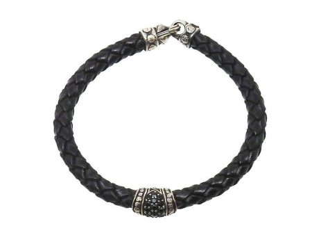 Woven Leather Bracelet with Onyx Online Sale