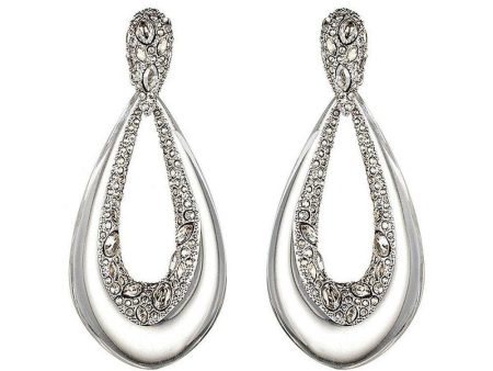 Crystal Deco Tear Drop Clip Earrings For Cheap