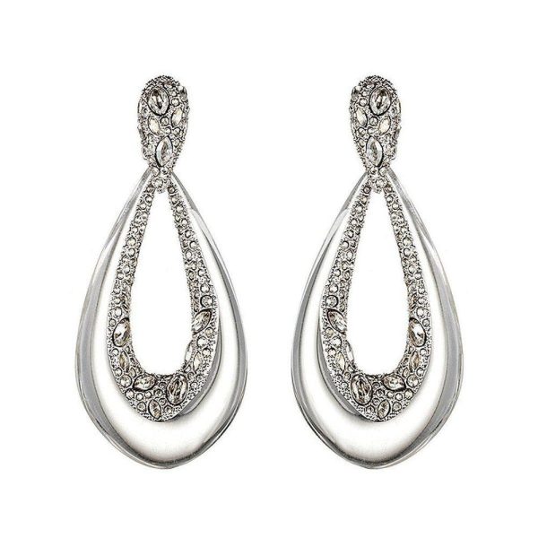 Crystal Deco Tear Drop Clip Earrings For Cheap