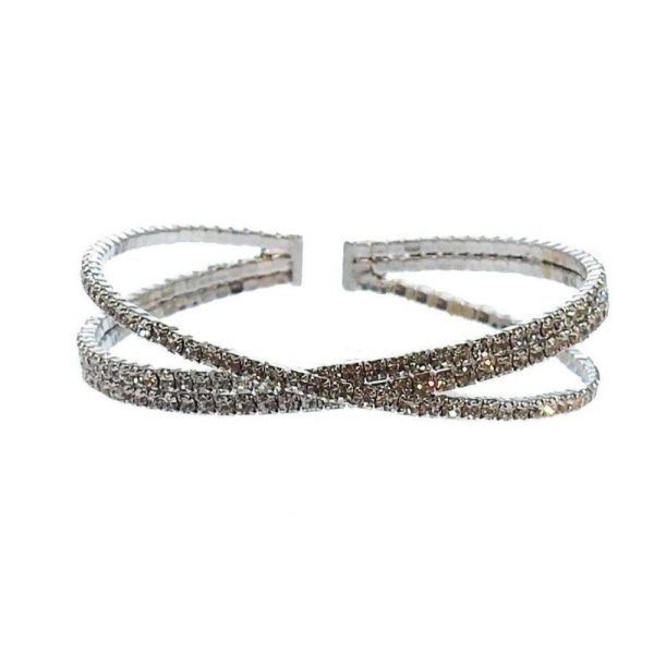 3 Row Crystal Silver Cuff Discount